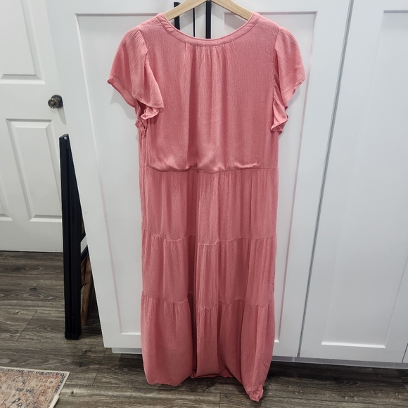 Loft Tiered Flutter Sleeve Midi Dress Pink size XS - Picture 10 of 10